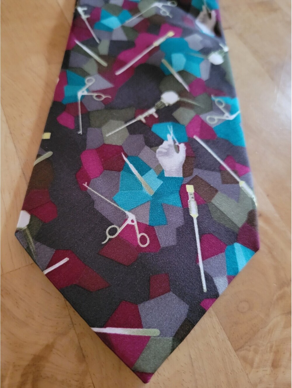 eBone 100% Silk Doctor Medical Novelty Tie Brown Teal Handmade Wide 60x4